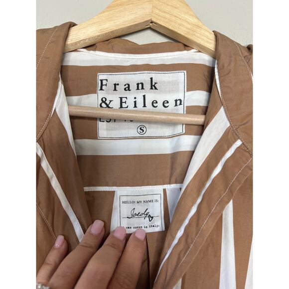 NEW Frank & Eileen Joedy Cotton Wide Stripe Button-Up Top Camel Size: Small - Picture 4 of 7